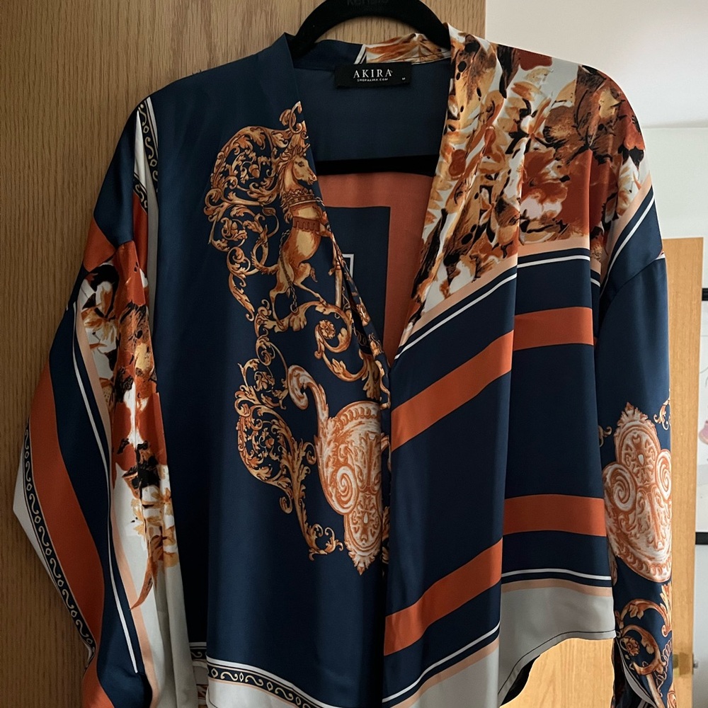 AKIRA Elegant Blue and Orange Blouse